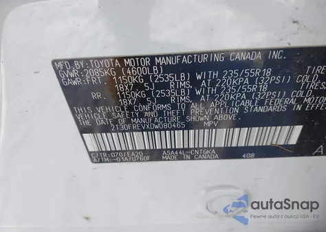 2013 Toyota Rav4 Limited z USA, uszkodzony, nr VIN 2T3DFREVXDW080465